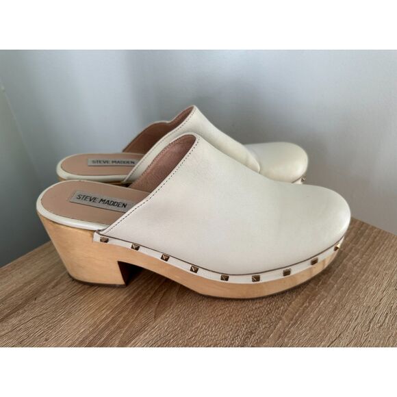 Steve Madden Women's Clog Mule White Leather Low Platform Block Sandal size 10 - Picture 2 of 12